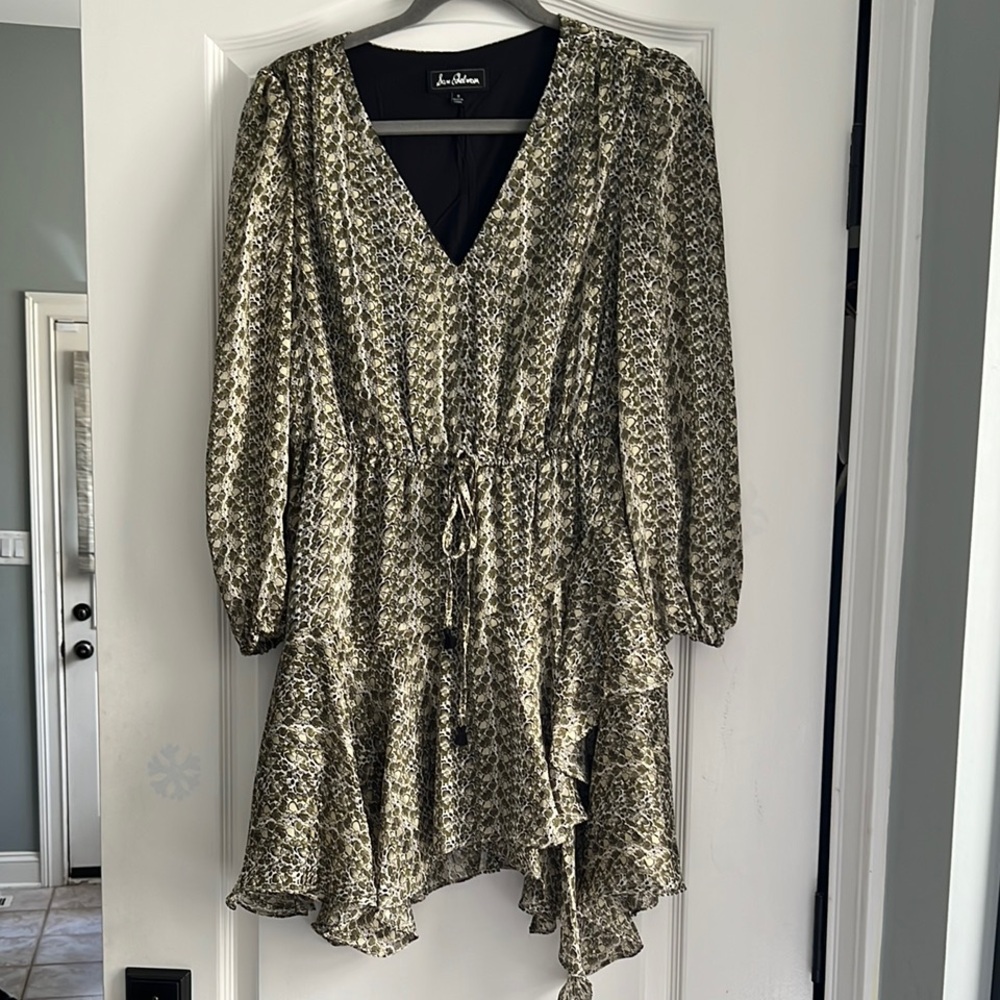 Lush Cream and Black Wrap Sundress with Bishop Sleeves